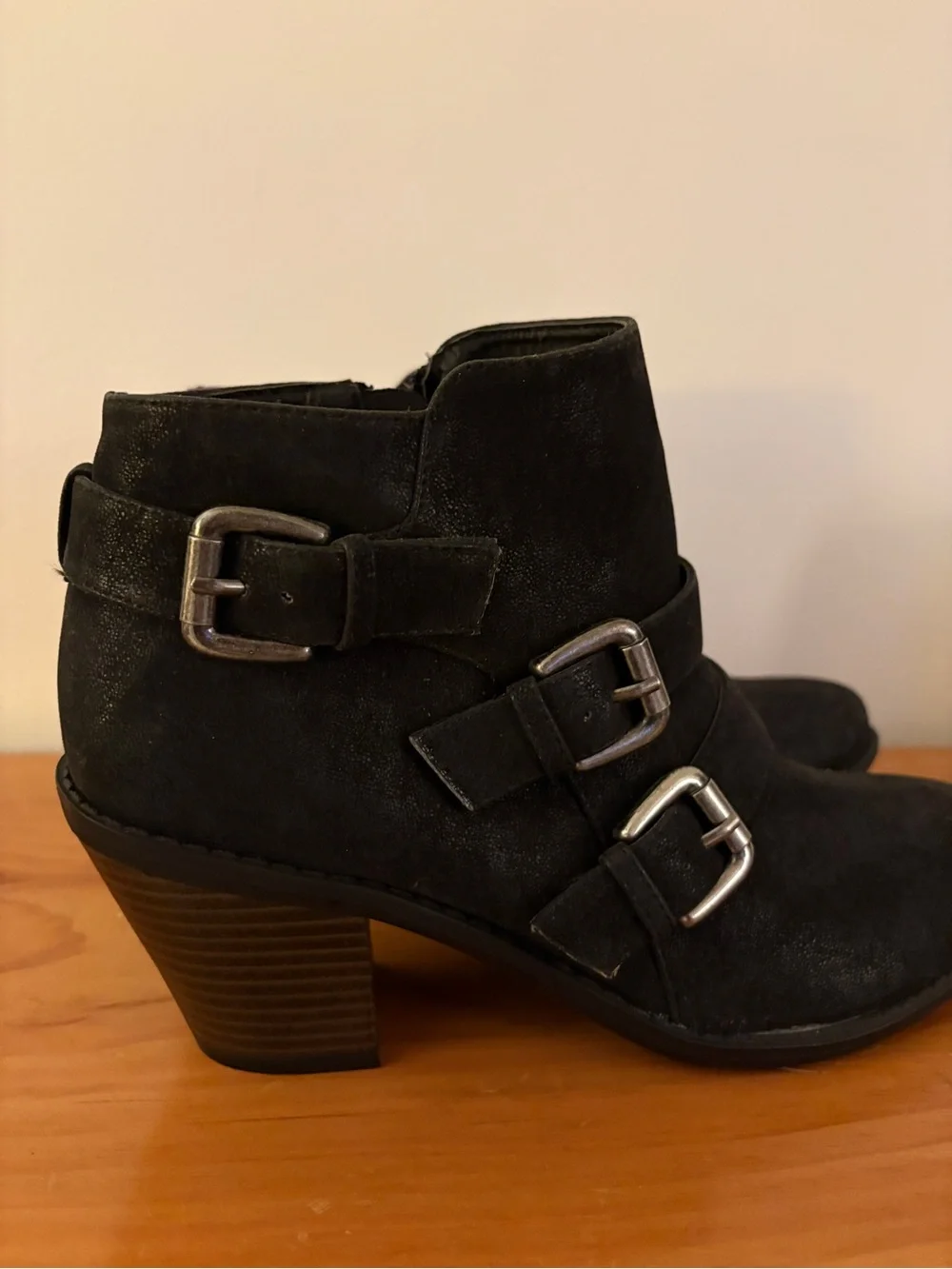 Crown Vintage Black Triple Buckle Ankle Booties